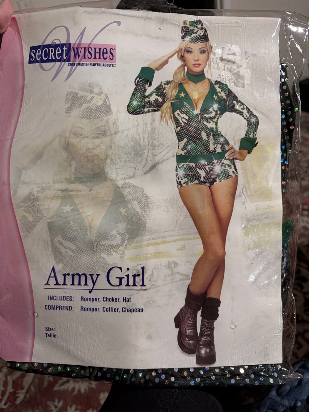 Army Girl Green Camo Romper with Choker and Hat sexy adult Halloween costume 🤩